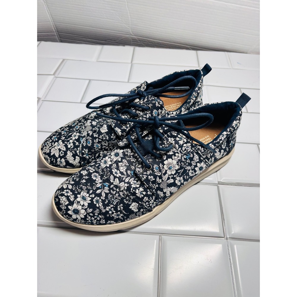 Toms Del ReyBlue White Floral Canvas Lace Up Low Top Sneakers Womens 8 - Picture 4 of 13